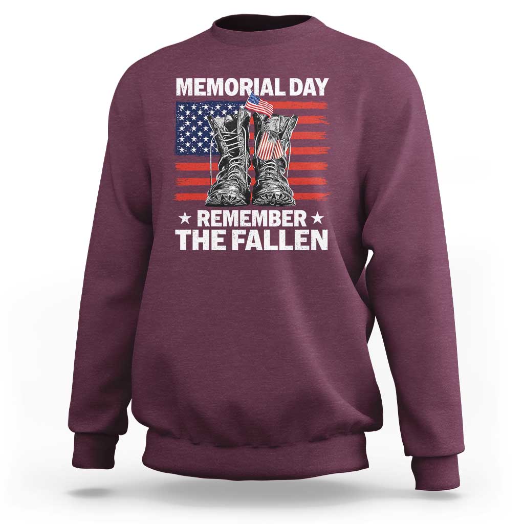 Memorial Day Remember The Fallen Sweatshirt Veteran Military Vintage USA Flag - Wonder Print Shop