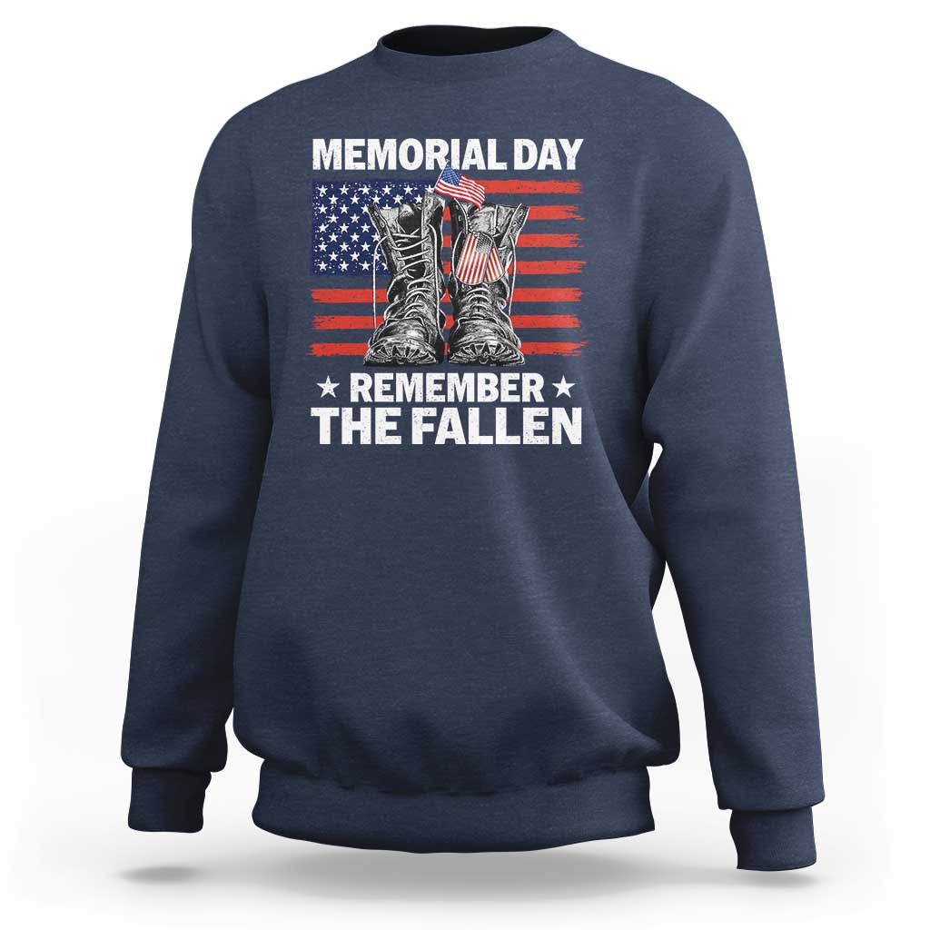 Memorial Day Remember The Fallen Sweatshirt Veteran Military Vintage USA Flag - Wonder Print Shop