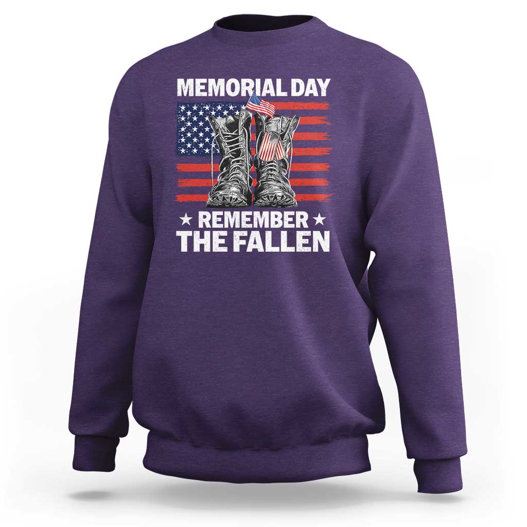 Memorial Day Remember The Fallen Sweatshirt Veteran Military Vintage USA Flag - Wonder Print Shop