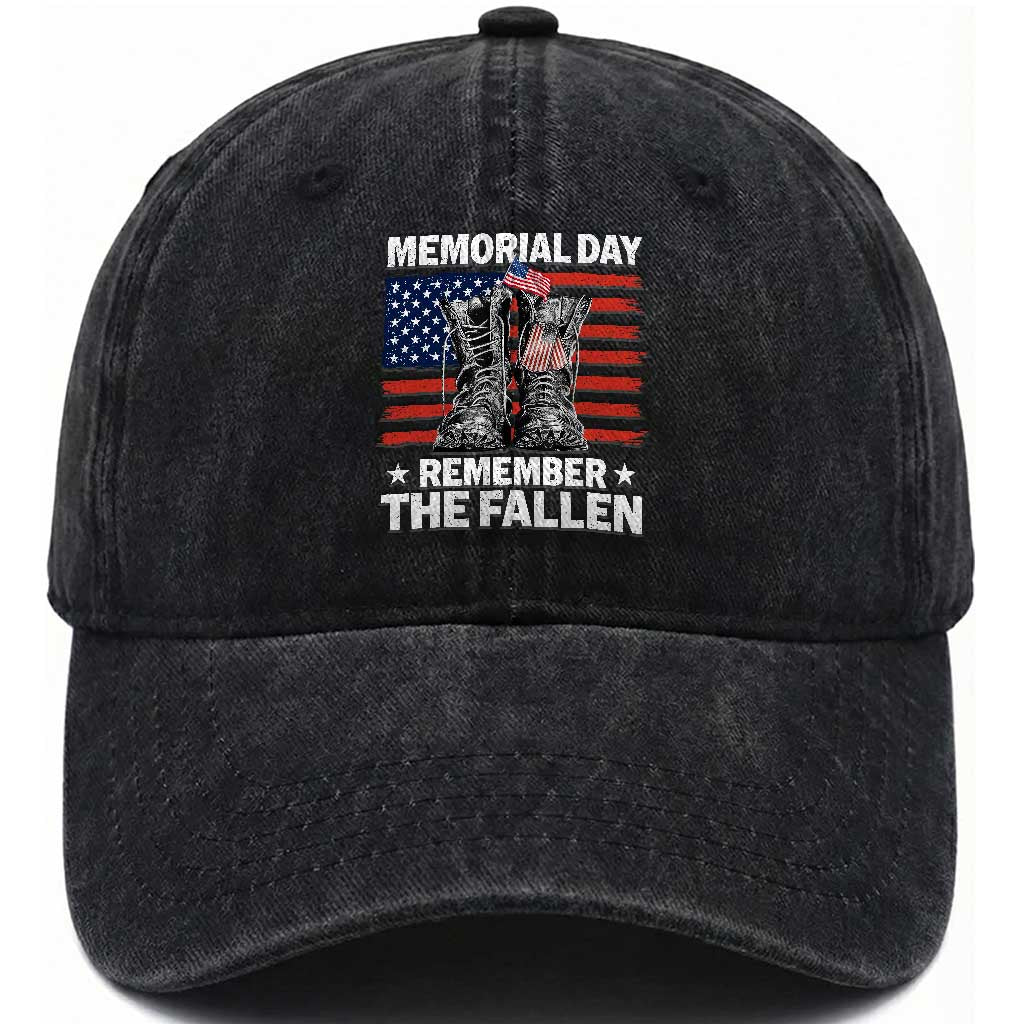 Memorial Day Remember The Fallen Washed Cotton Baseball Cap Veteran Military Vintage USA Flag