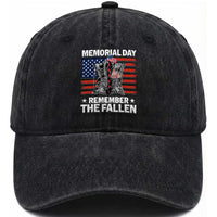 Memorial Day Remember The Fallen Washed Cotton Baseball Cap Veteran Military Vintage USA Flag