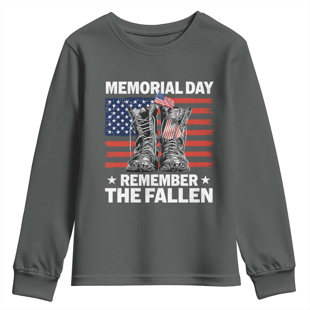 Memorial Day Remember The Fallen Youth Sweatshirt Veteran Military Vintage USA Flag - Wonder Print Shop
