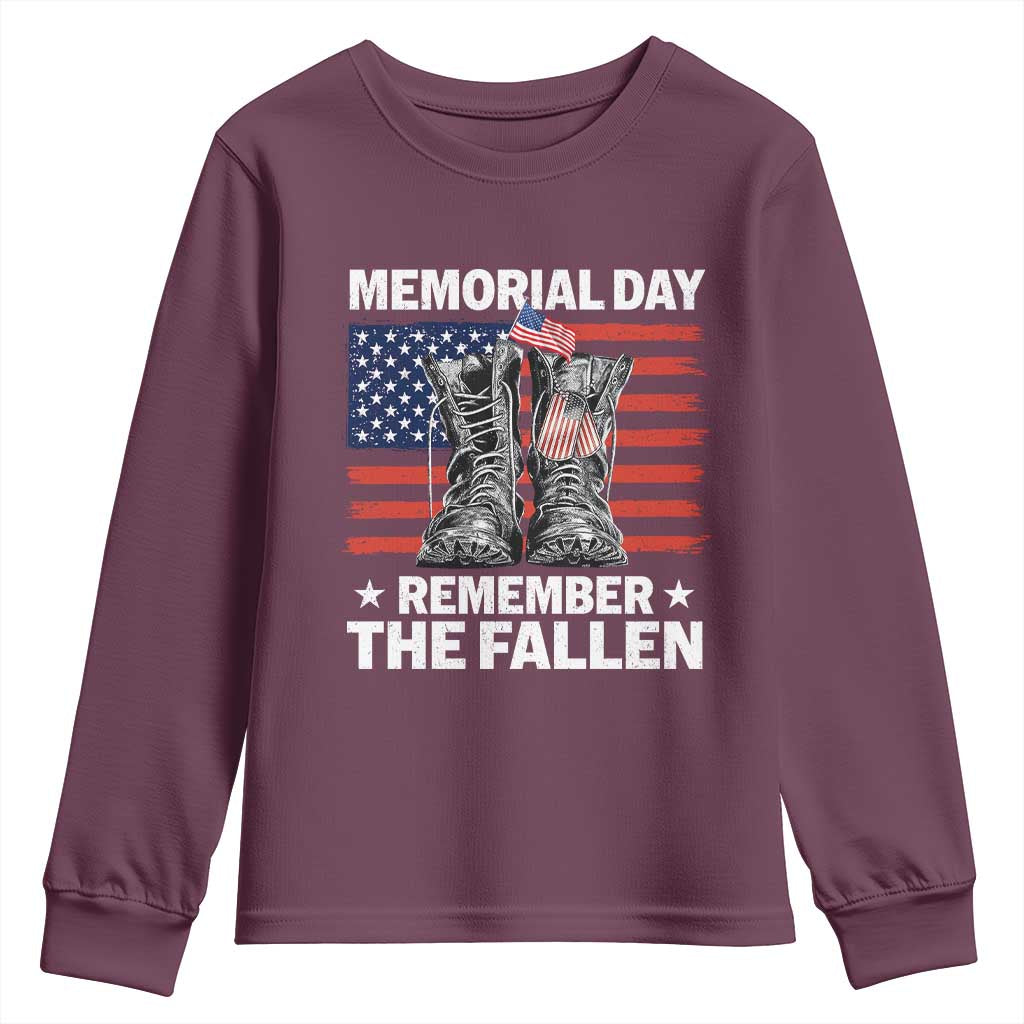 Memorial Day Remember The Fallen Youth Sweatshirt Veteran Military Vintage USA Flag - Wonder Print Shop