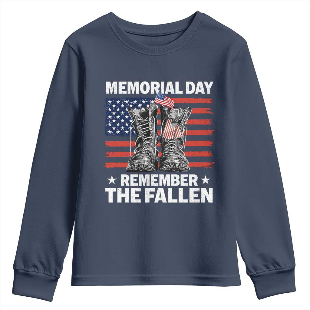 Memorial Day Remember The Fallen Youth Sweatshirt Veteran Military Vintage USA Flag - Wonder Print Shop