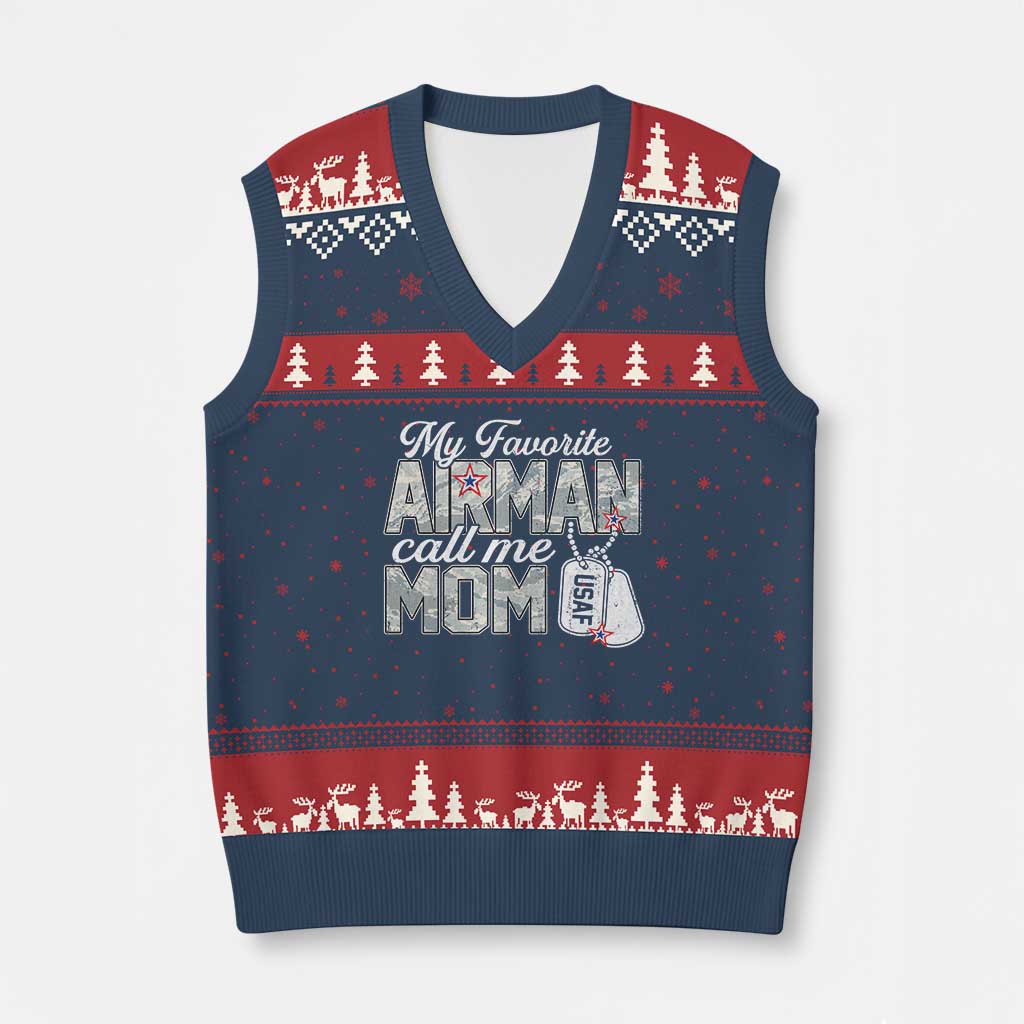 Proud Air Force Family V-Neck Knit Sweater Vest My Favorite Airman Calls Me Mom - Wonder Print Shop