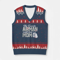 Proud Air Force Family V-Neck Knit Sweater Vest My Favorite Airman Calls Me Mom - Wonder Print Shop