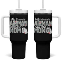 Proud Air Force Family Tumbler With Handle My Favorite Airman Calls Me Mom - Wonder Print Shop