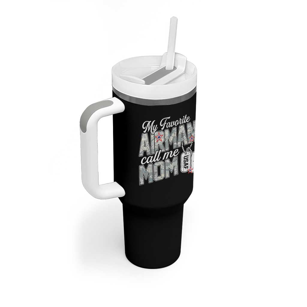 Proud Air Force Family Tumbler With Handle My Favorite Airman Calls Me Mom - Wonder Print Shop