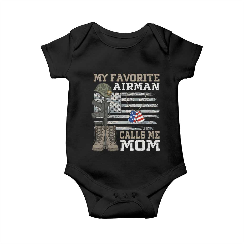 Proud Air Force Mom Baby Onesie My Favorite Airman Military Family Camo US Flag - Wonder Print Shop