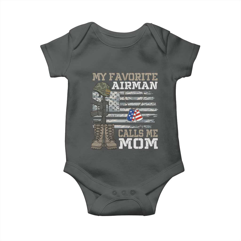 Proud Air Force Mom Baby Onesie My Favorite Airman Military Family Camo US Flag - Wonder Print Shop
