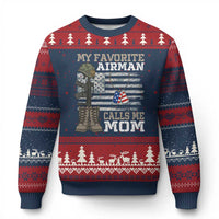Proud Air Force Mom Ugly Christmas Sweater My Favorite Airman Military Family Camo US Flag - Wonder Print Shop
