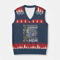 Proud Air Force Mom V-Neck Knit Sweater Vest My Favorite Airman Military Family Camo US Flag - Wonder Print Shop