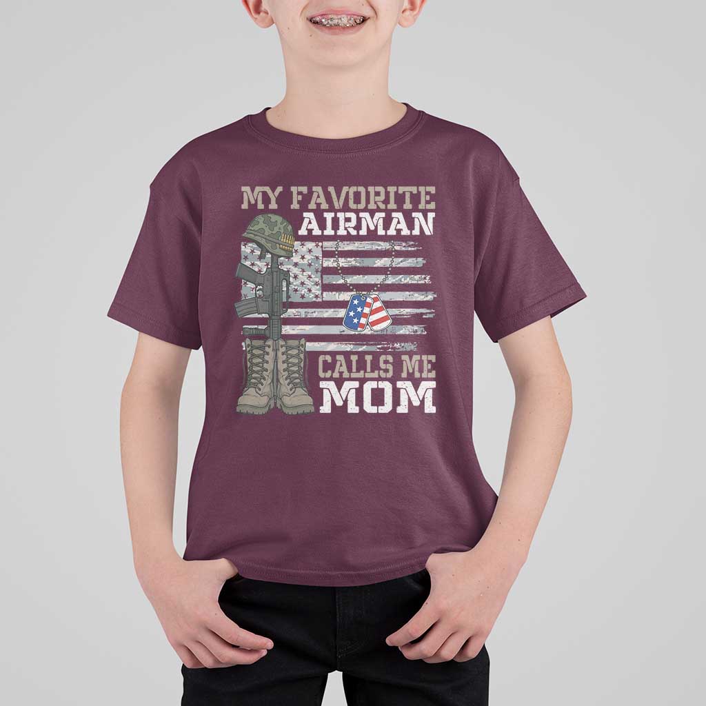 Proud Air Force Mom T Shirt For Kid My Favorite Airman Military Family Camo US Flag - Wonder Print Shop