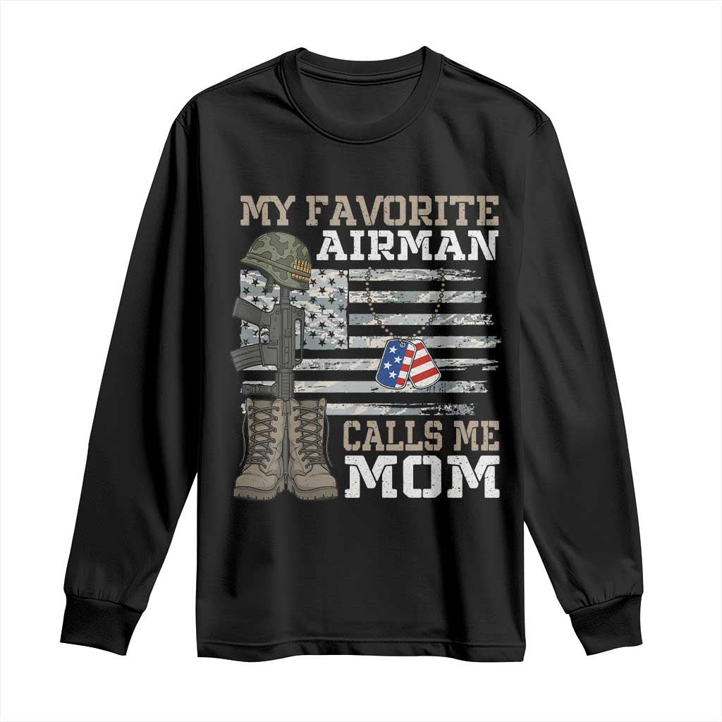 Proud Air Force Mom Long Sleeve Shirt My Favorite Airman Military Family Camo US Flag - Wonder Print Shop