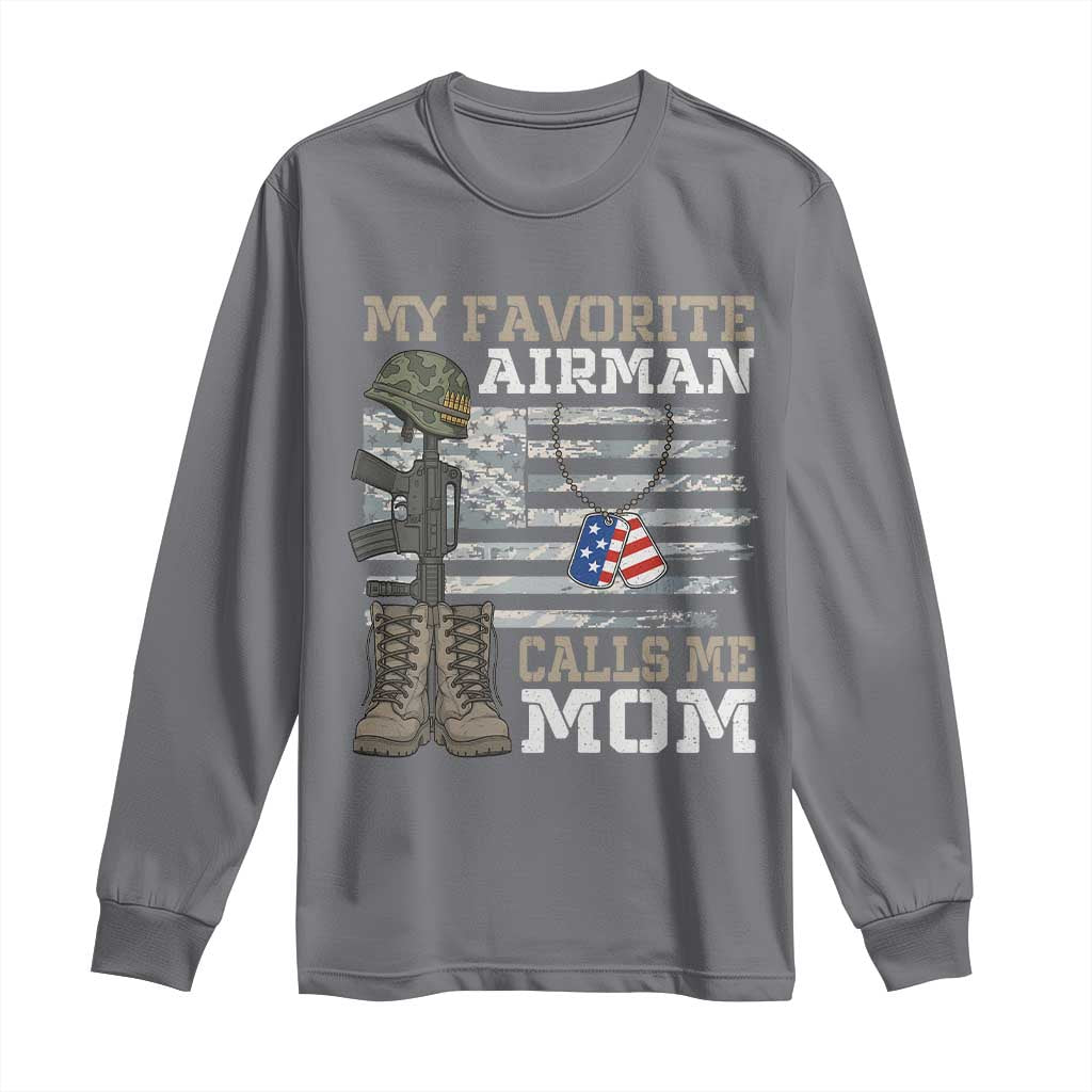 Proud Air Force Mom Long Sleeve Shirt My Favorite Airman Military Family Camo US Flag - Wonder Print Shop