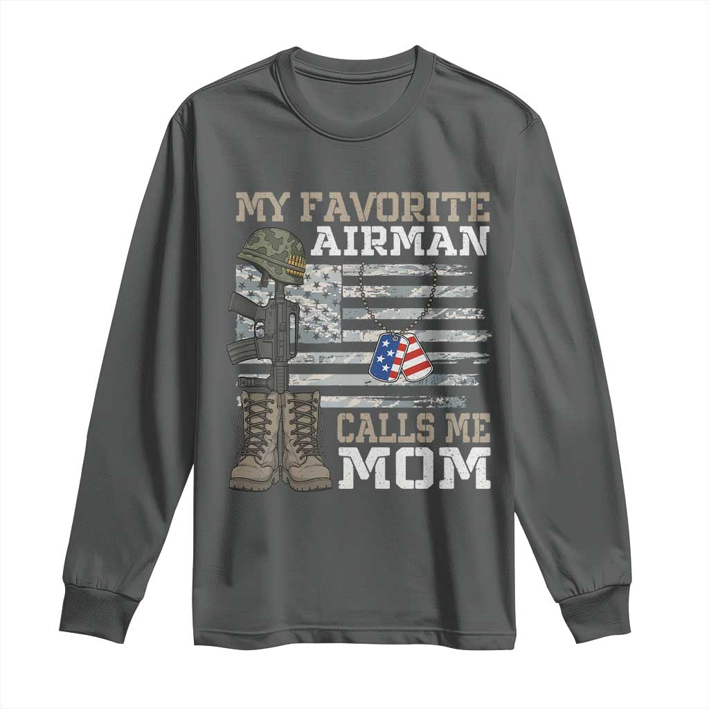 Proud Air Force Mom Long Sleeve Shirt My Favorite Airman Military Family Camo US Flag - Wonder Print Shop