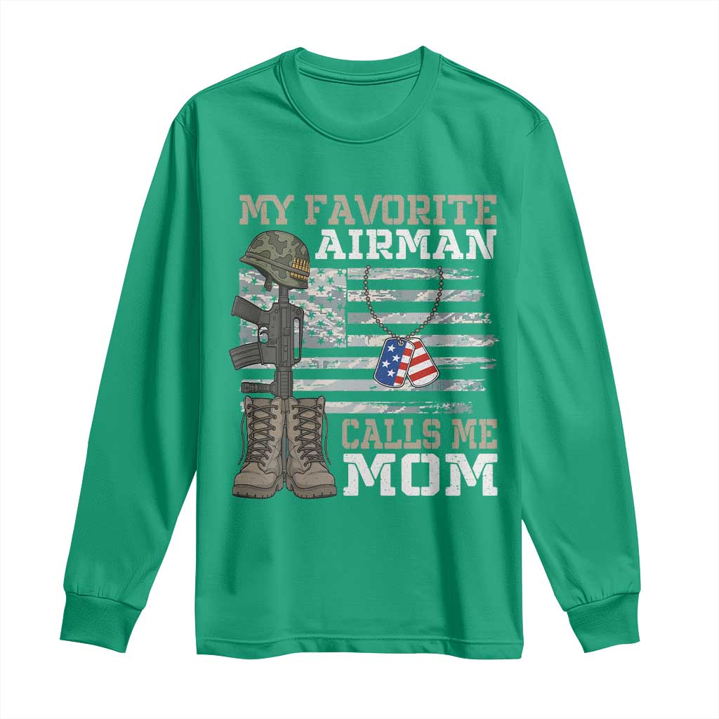 Proud Air Force Mom Long Sleeve Shirt My Favorite Airman Military Family Camo US Flag - Wonder Print Shop