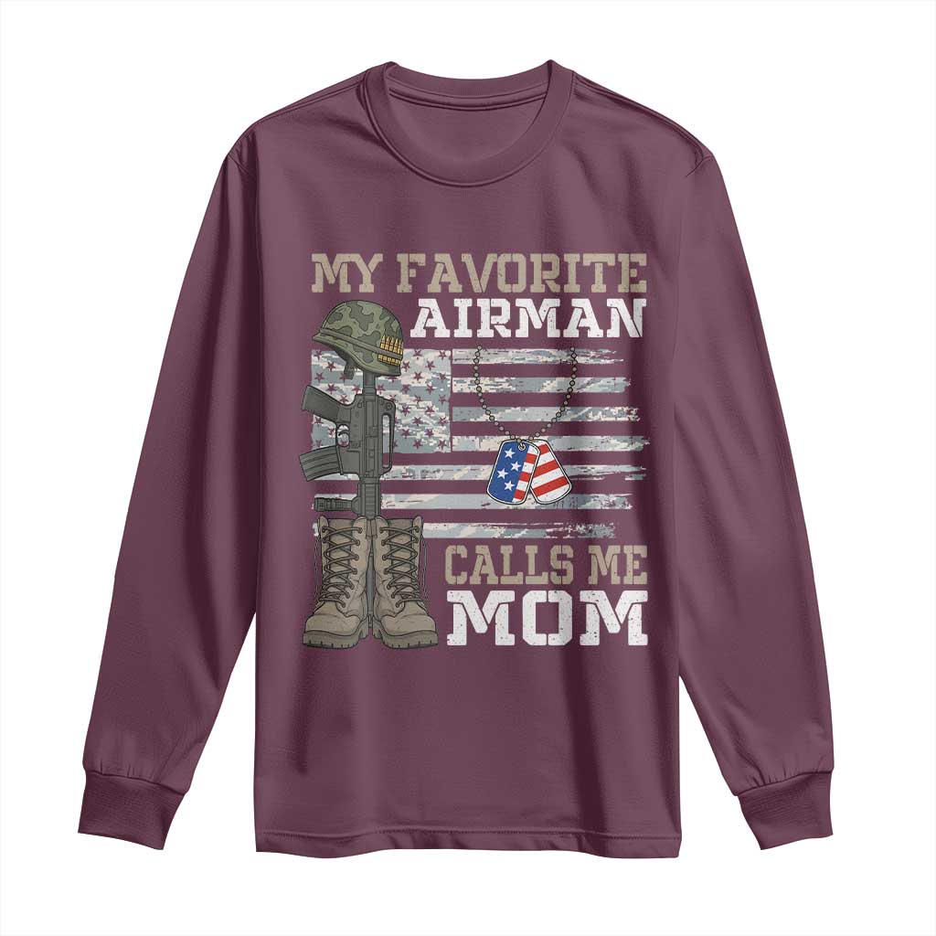 Proud Air Force Mom Long Sleeve Shirt My Favorite Airman Military Family Camo US Flag - Wonder Print Shop