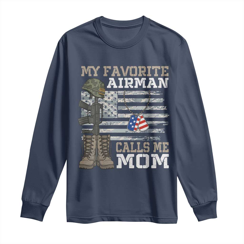 Proud Air Force Mom Long Sleeve Shirt My Favorite Airman Military Family Camo US Flag - Wonder Print Shop