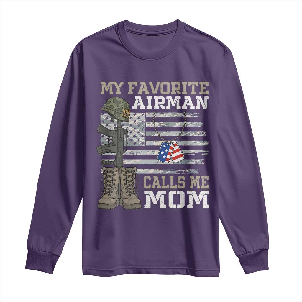 Proud Air Force Mom Long Sleeve Shirt My Favorite Airman Military Family Camo US Flag - Wonder Print Shop