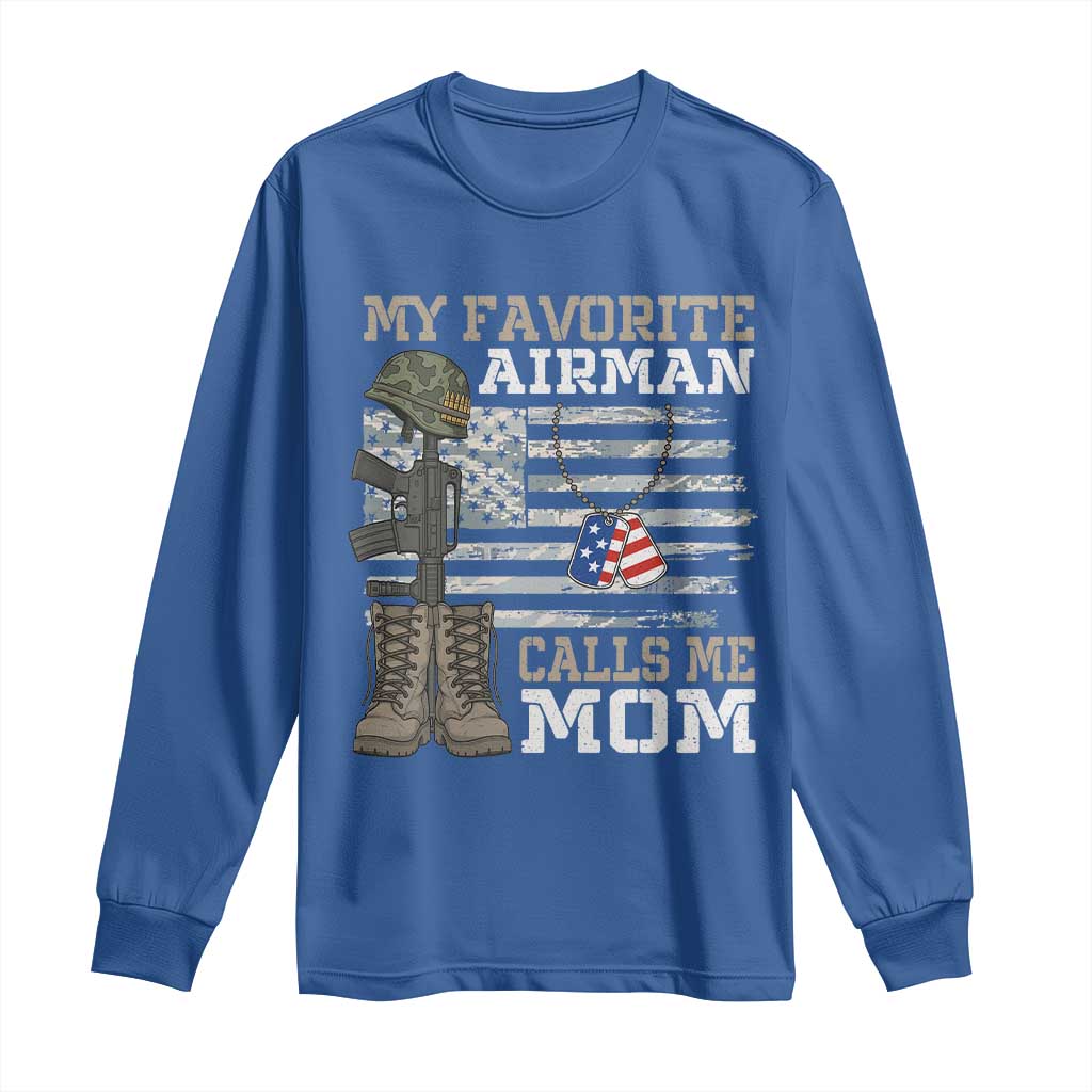 Proud Air Force Mom Long Sleeve Shirt My Favorite Airman Military Family Camo US Flag - Wonder Print Shop