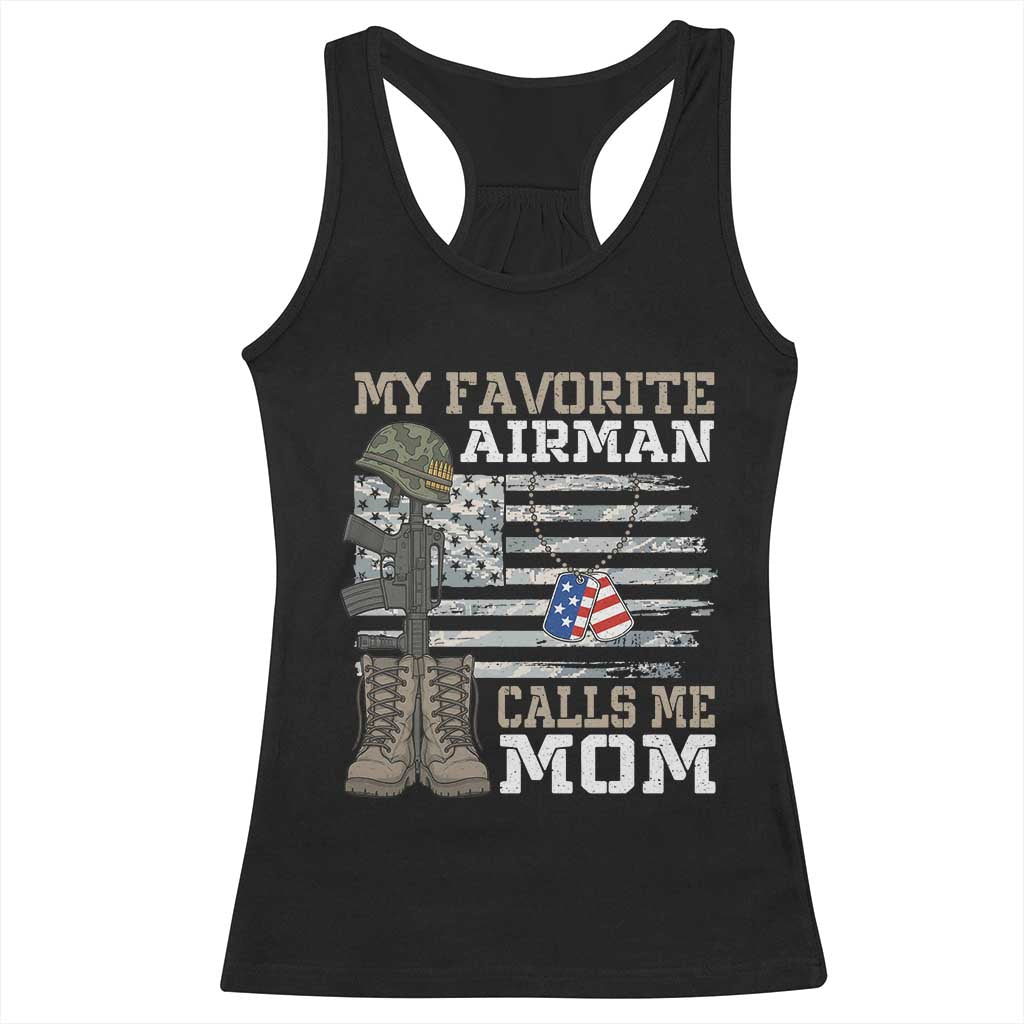 Proud Air Force Mom Racerback Tank Top My Favorite Airman Military Family Camo US Flag - Wonder Print Shop