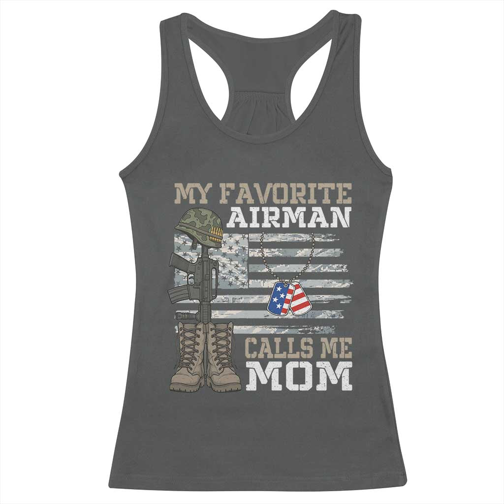 Proud Air Force Mom Racerback Tank Top My Favorite Airman Military Family Camo US Flag - Wonder Print Shop