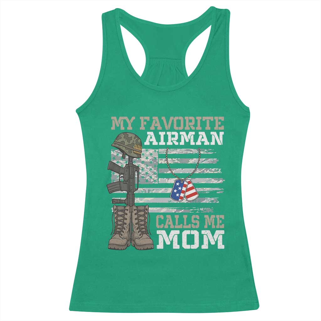 Proud Air Force Mom Racerback Tank Top My Favorite Airman Military Family Camo US Flag - Wonder Print Shop