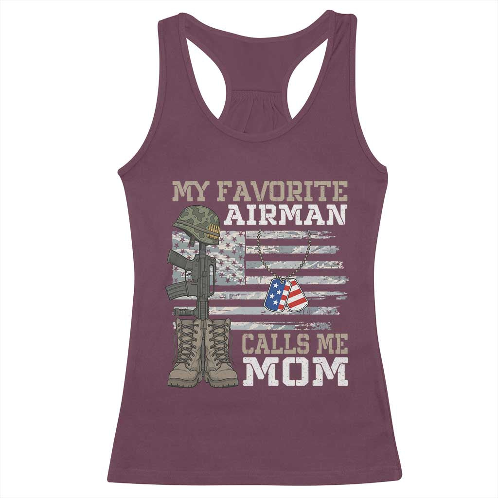 Proud Air Force Mom Racerback Tank Top My Favorite Airman Military Family Camo US Flag - Wonder Print Shop