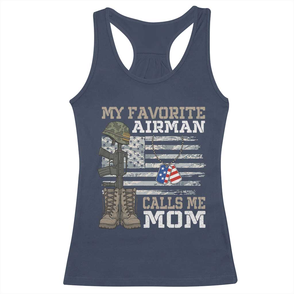 Proud Air Force Mom Racerback Tank Top My Favorite Airman Military Family Camo US Flag - Wonder Print Shop