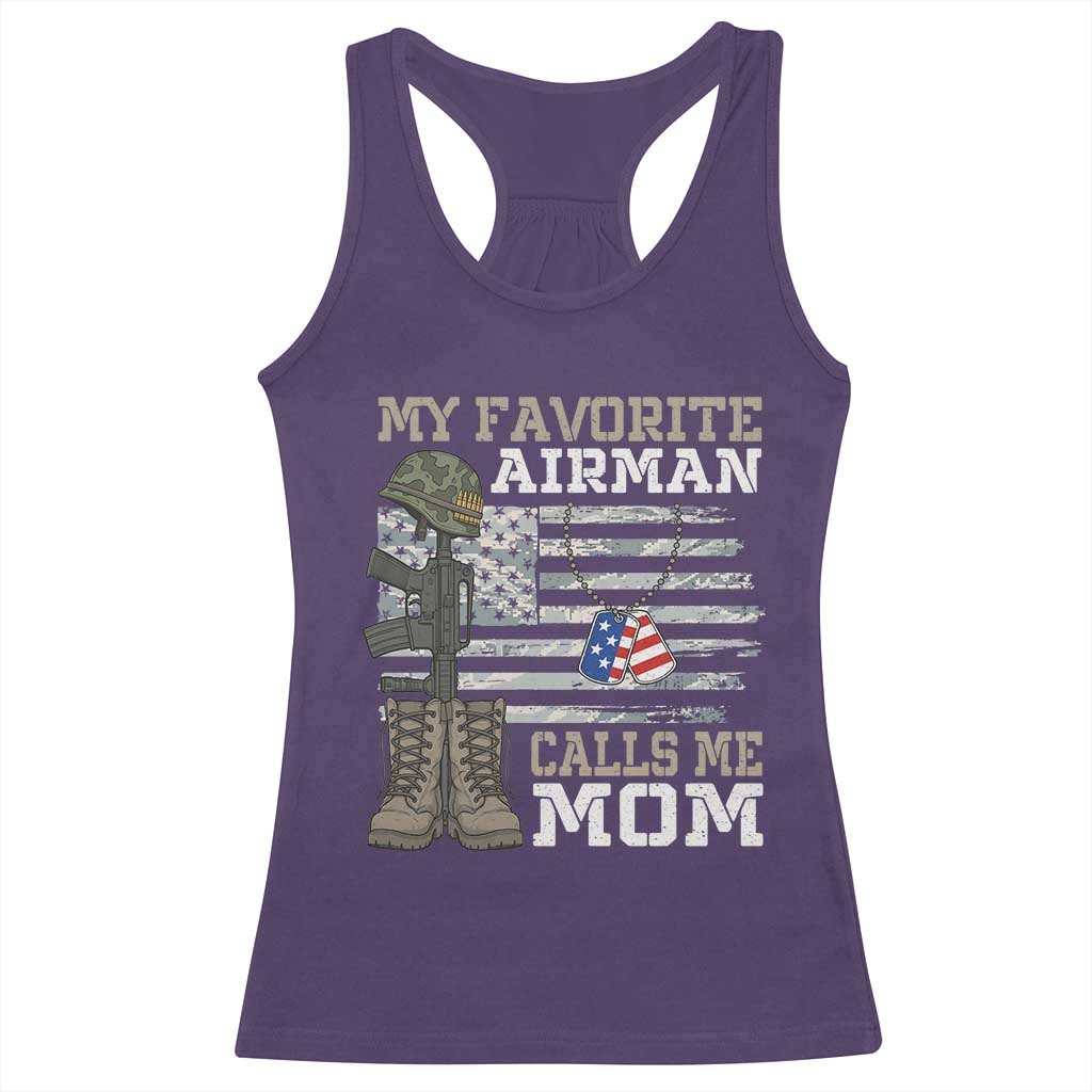 Proud Air Force Mom Racerback Tank Top My Favorite Airman Military Family Camo US Flag - Wonder Print Shop