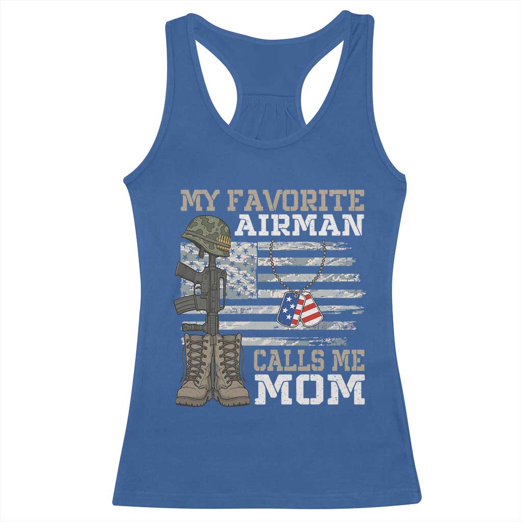 Proud Air Force Mom Racerback Tank Top My Favorite Airman Military Family Camo US Flag - Wonder Print Shop