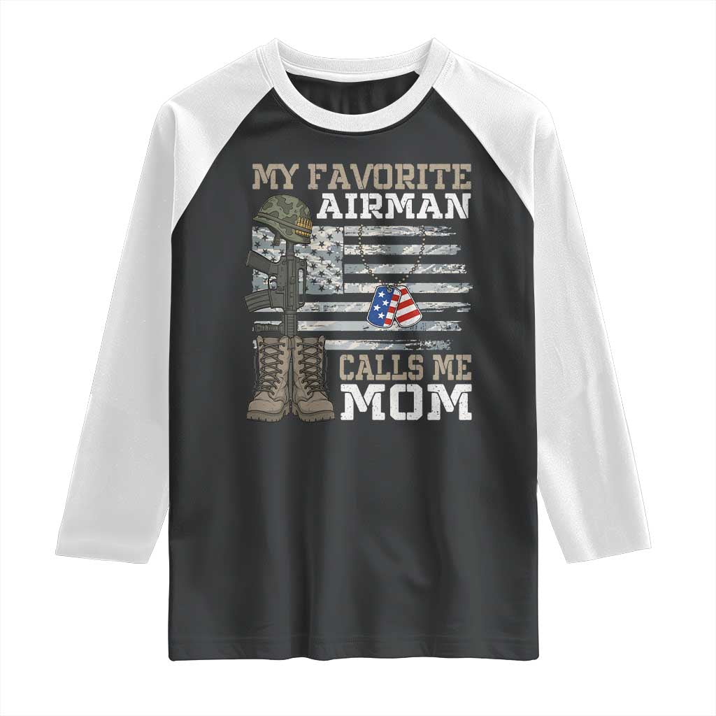 Proud Air Force Mom Raglan Shirt My Favorite Airman Military Family Camo US Flag - Wonder Print Shop