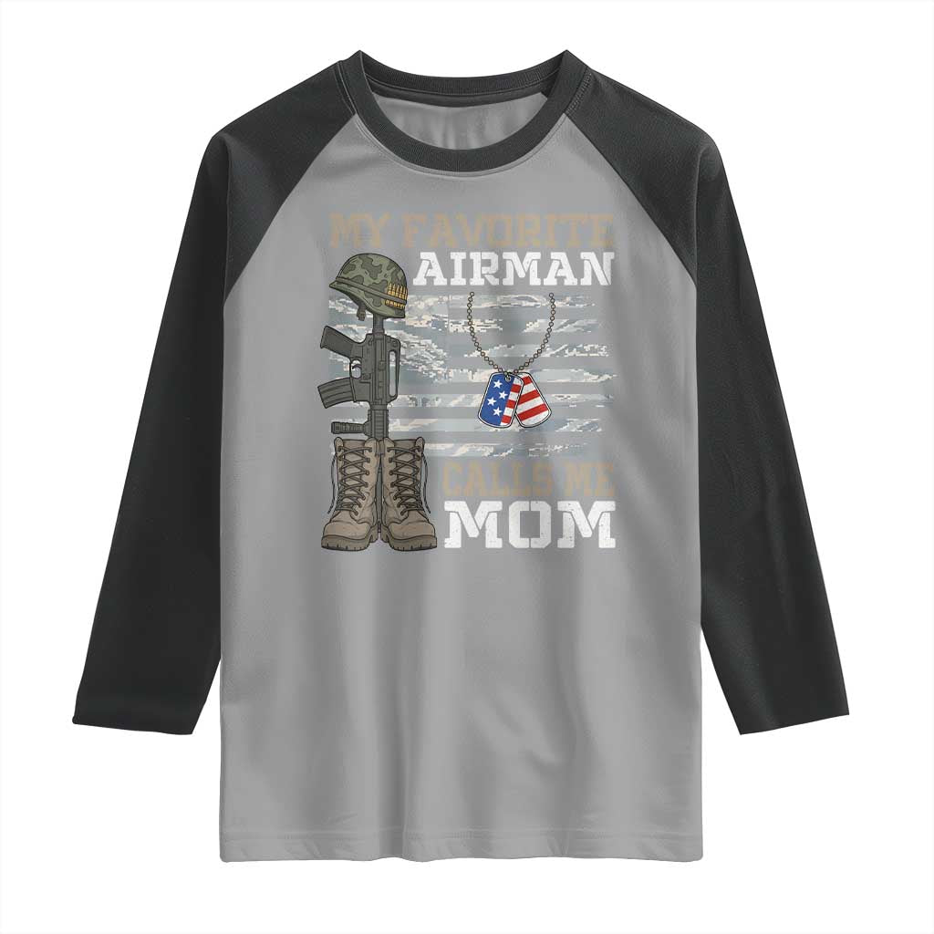 Proud Air Force Mom Raglan Shirt My Favorite Airman Military Family Camo US Flag - Wonder Print Shop
