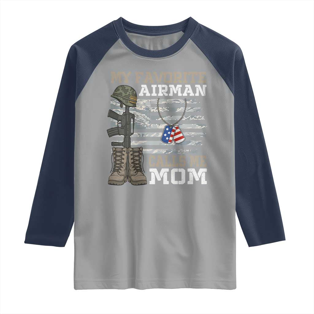 Proud Air Force Mom Raglan Shirt My Favorite Airman Military Family Camo US Flag - Wonder Print Shop