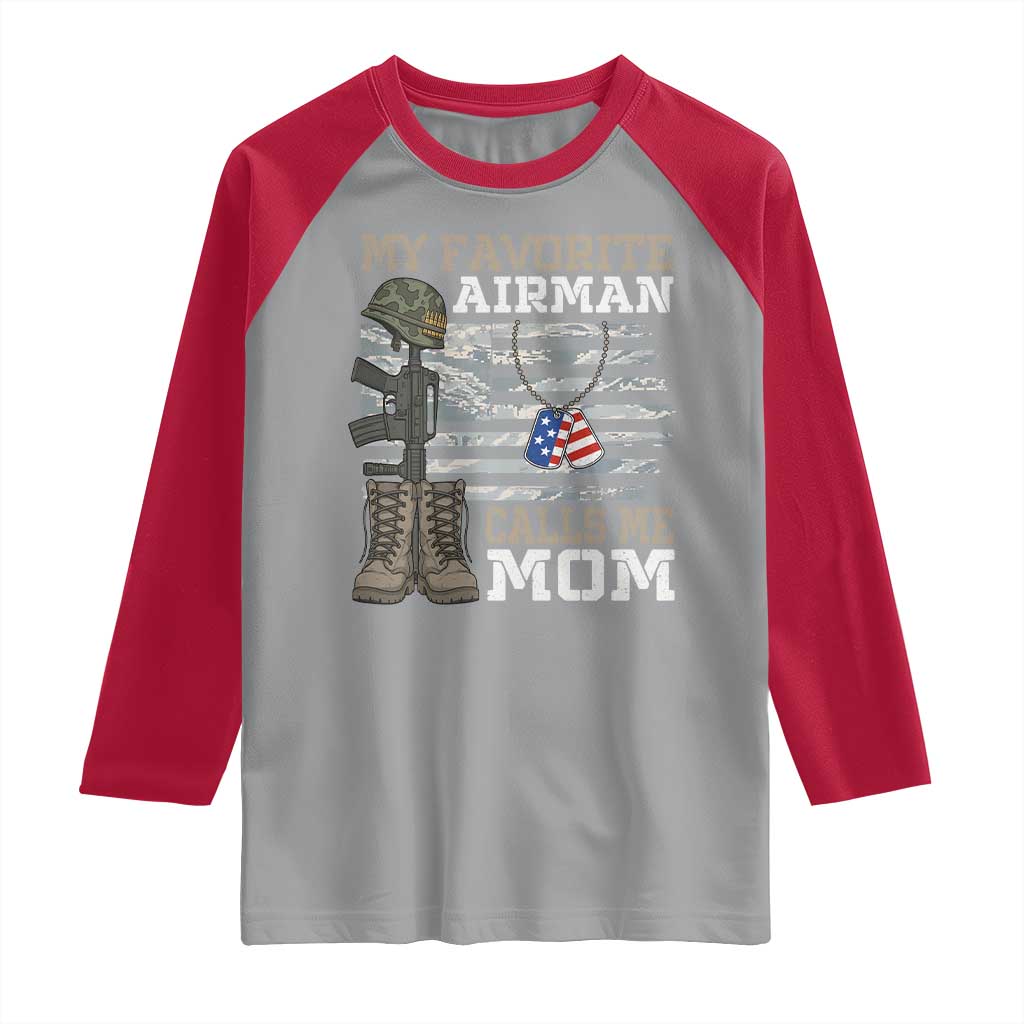 Proud Air Force Mom Raglan Shirt My Favorite Airman Military Family Camo US Flag - Wonder Print Shop