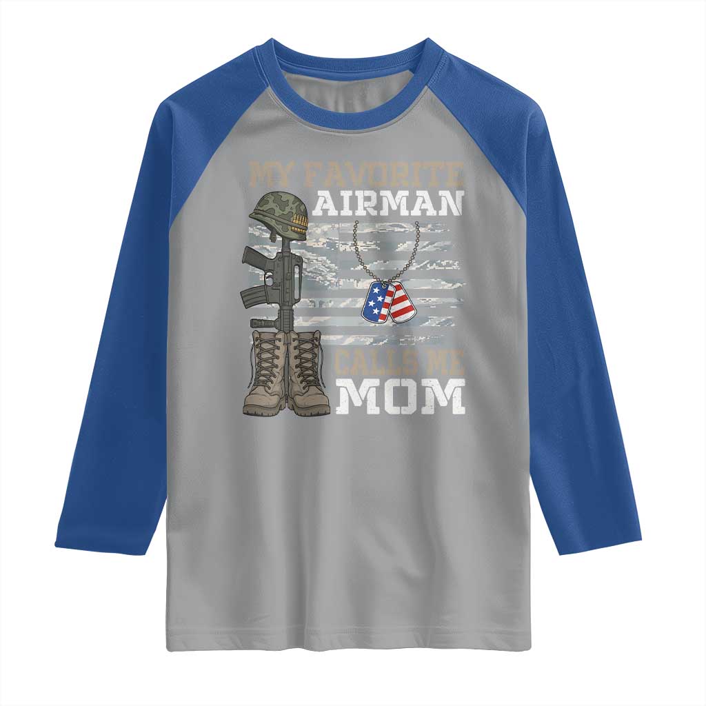 Proud Air Force Mom Raglan Shirt My Favorite Airman Military Family Camo US Flag - Wonder Print Shop