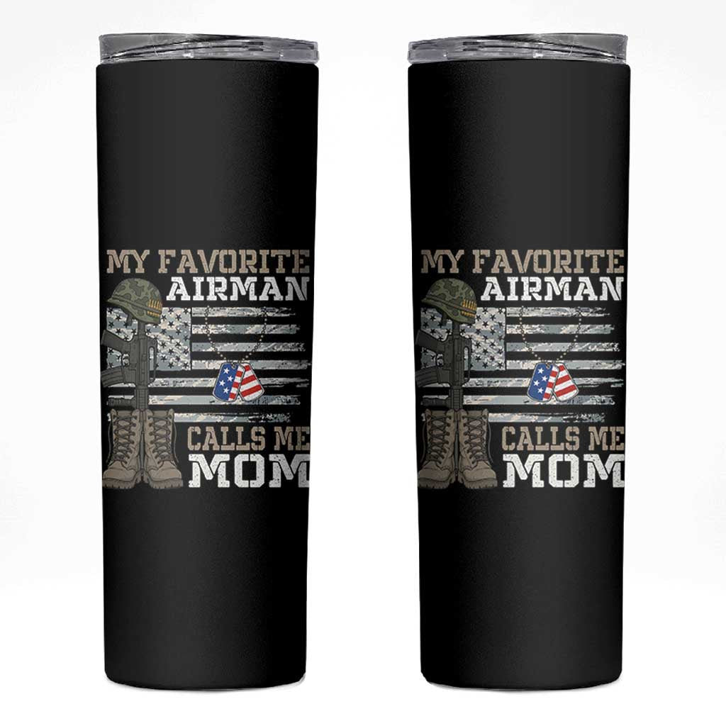 Proud Air Force Mom Skinny Tumbler My Favorite Airman Military Family Camo US Flag - Wonder Print Shop