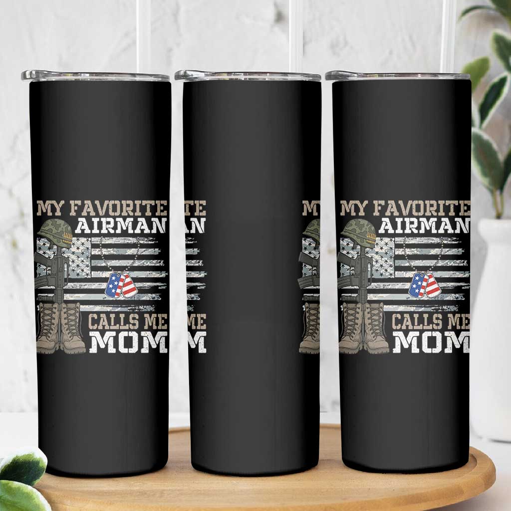Proud Air Force Mom Skinny Tumbler My Favorite Airman Military Family Camo US Flag - Wonder Print Shop