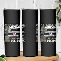 Proud Air Force Mom Skinny Tumbler My Favorite Airman Military Family Camo US Flag - Wonder Print Shop