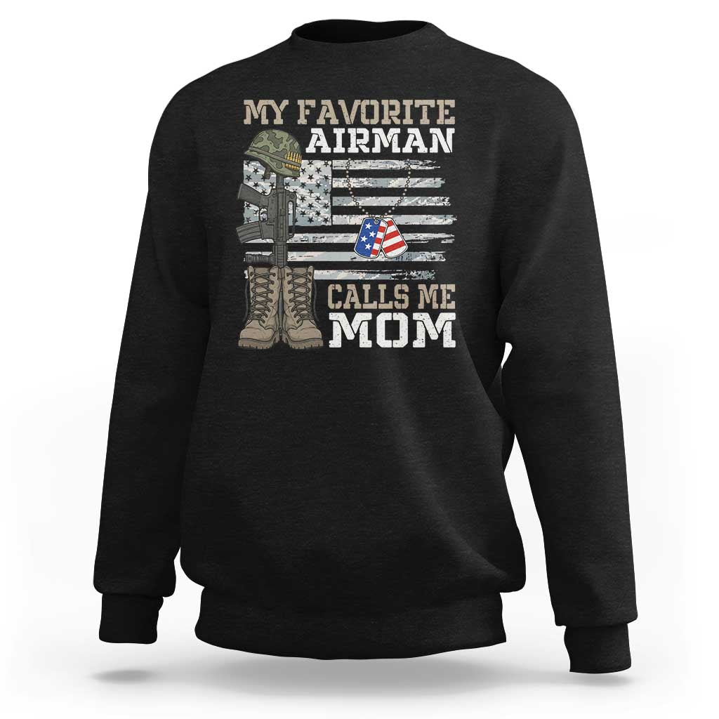 Proud Air Force Mom Sweatshirt My Favorite Airman Military Family Camo US Flag - Wonder Print Shop