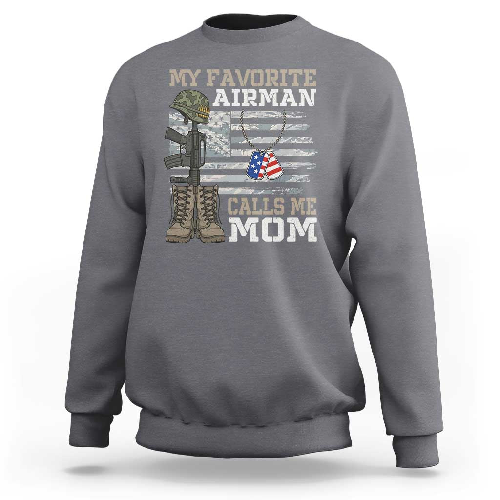 Proud Air Force Mom Sweatshirt My Favorite Airman Military Family Camo US Flag - Wonder Print Shop