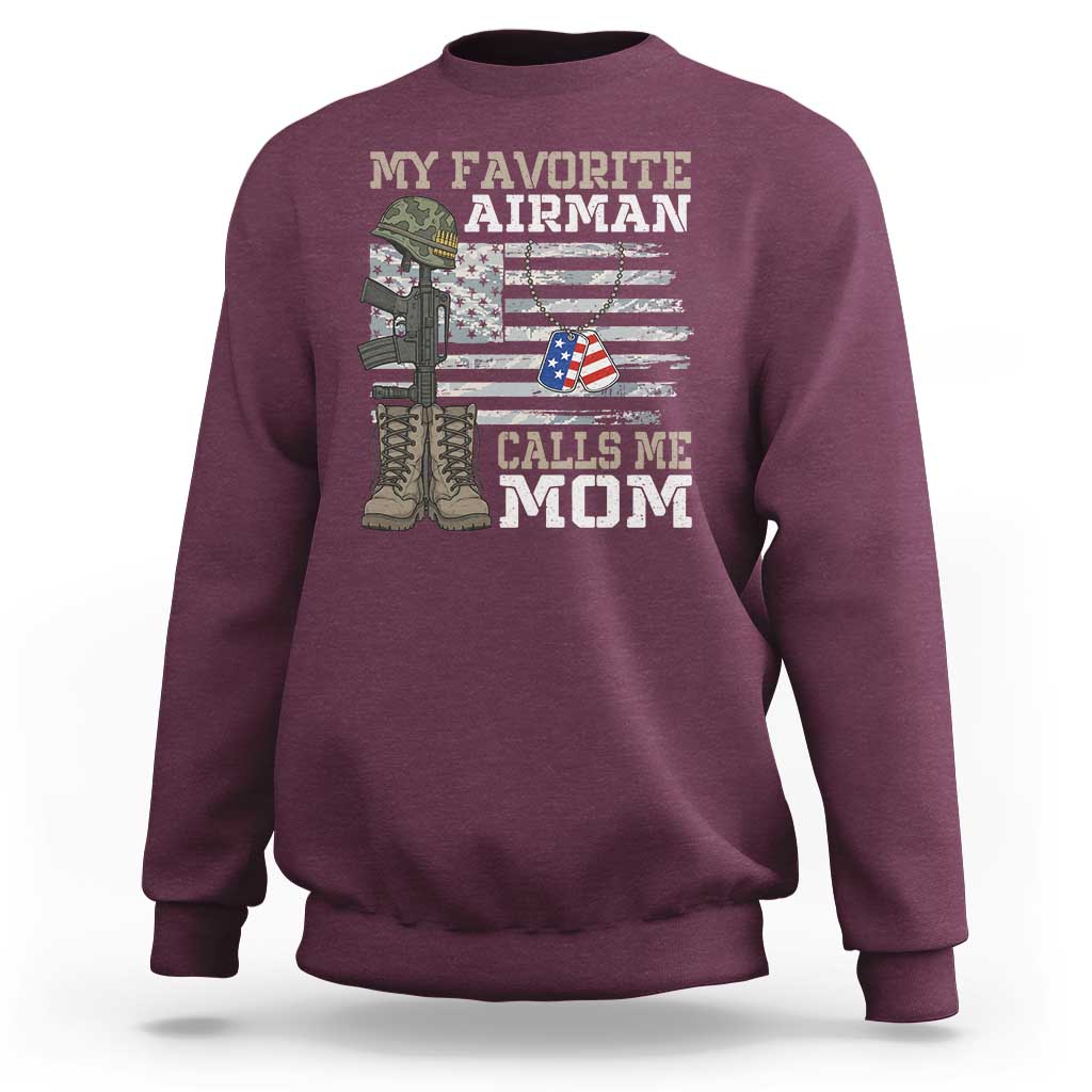 Proud Air Force Mom Sweatshirt My Favorite Airman Military Family Camo US Flag - Wonder Print Shop