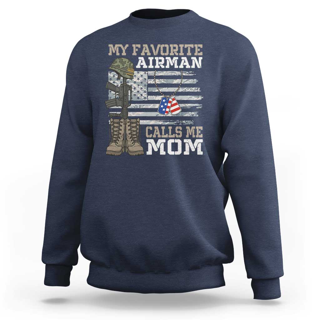 Proud Air Force Mom Sweatshirt My Favorite Airman Military Family Camo US Flag - Wonder Print Shop