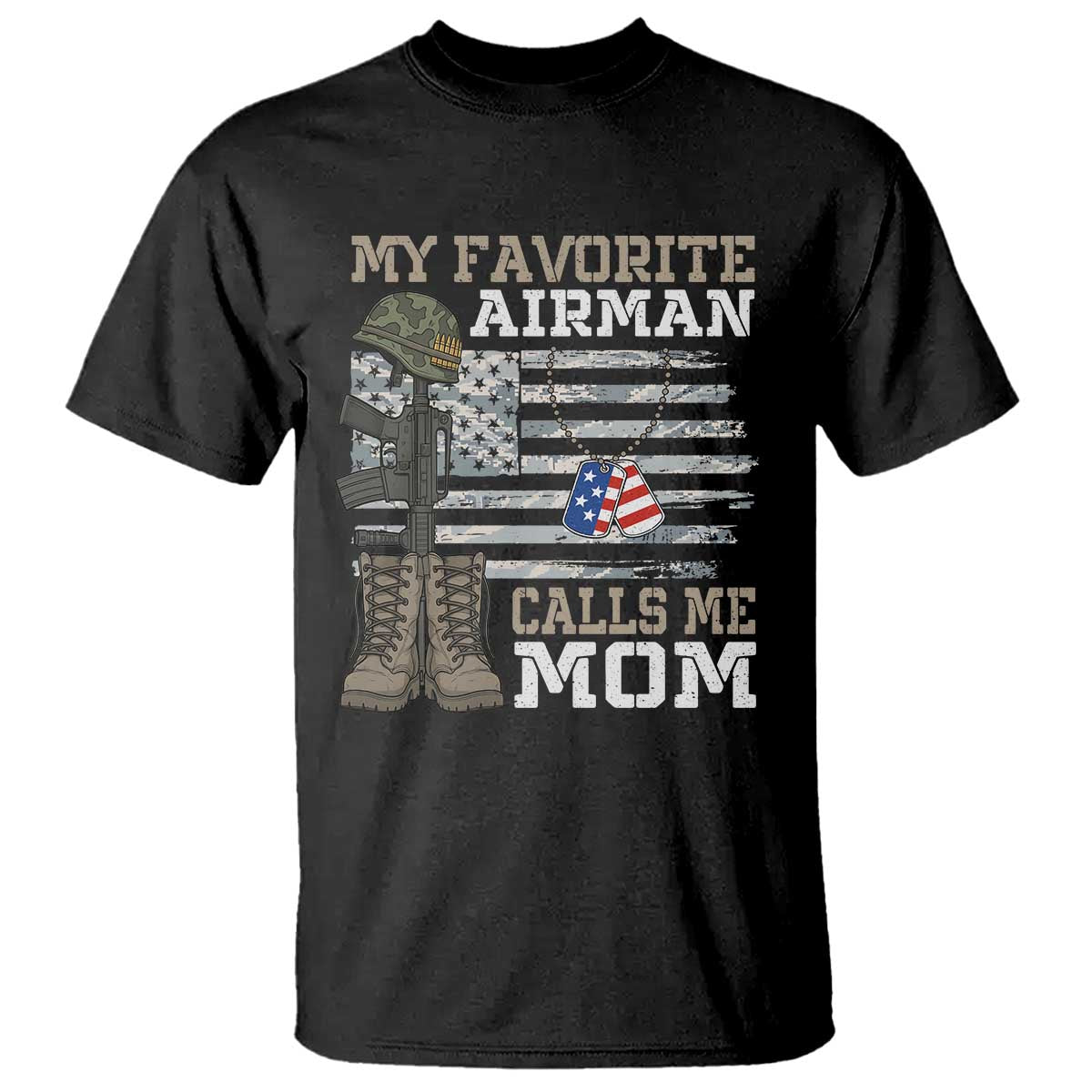 Proud Air Force Mom T Shirt My Favorite Airman Military Family Camo US Flag - Wonder Print Shop