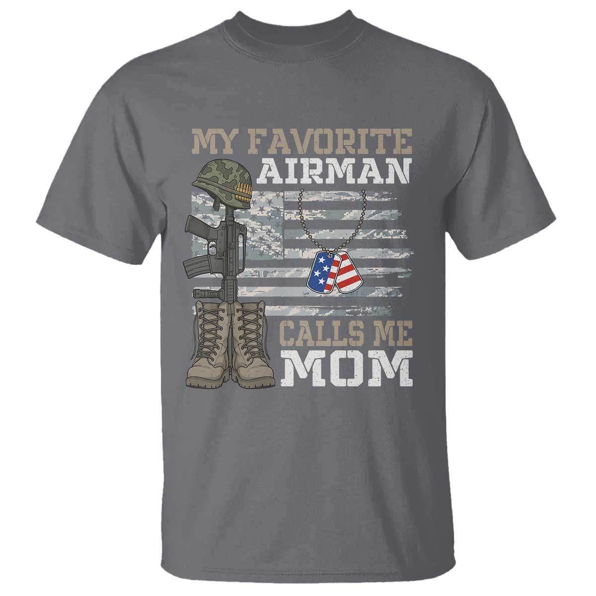 Proud Air Force Mom T Shirt My Favorite Airman Military Family Camo US Flag - Wonder Print Shop