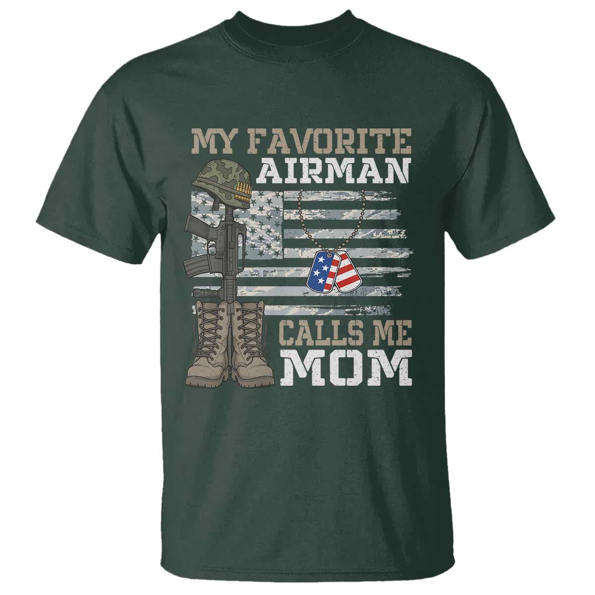 Proud Air Force Mom T Shirt My Favorite Airman Military Family Camo US Flag - Wonder Print Shop