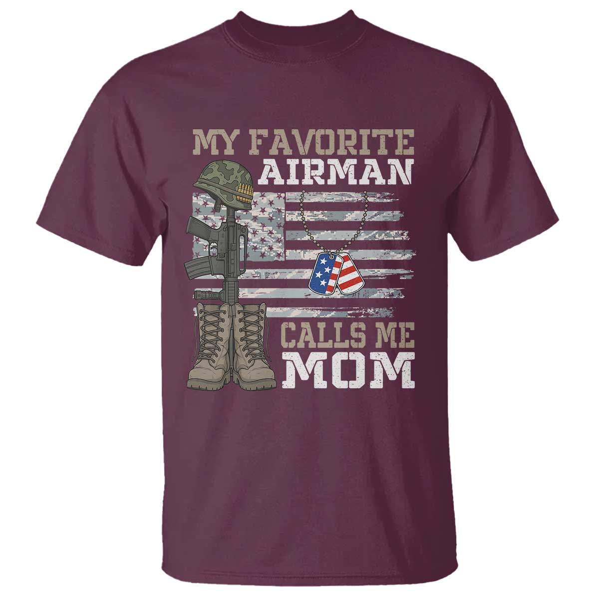 Proud Air Force Mom T Shirt My Favorite Airman Military Family Camo US Flag - Wonder Print Shop