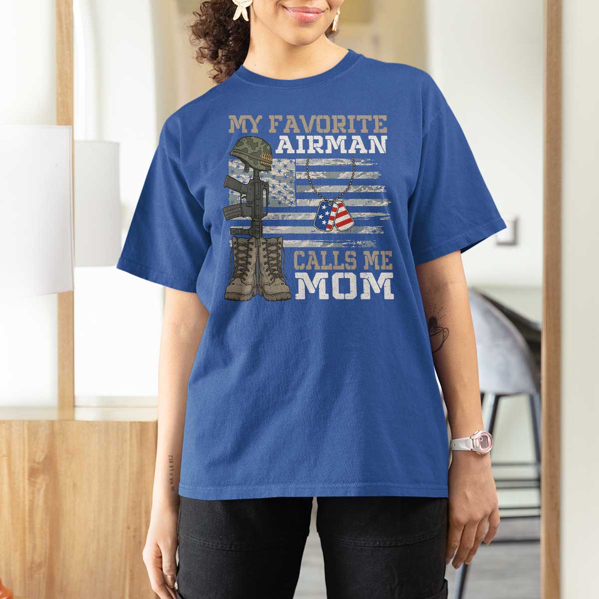 Proud Air Force Mom T Shirt For Women My Favorite Airman Military Family Camo US Flag - Wonder Print Shop