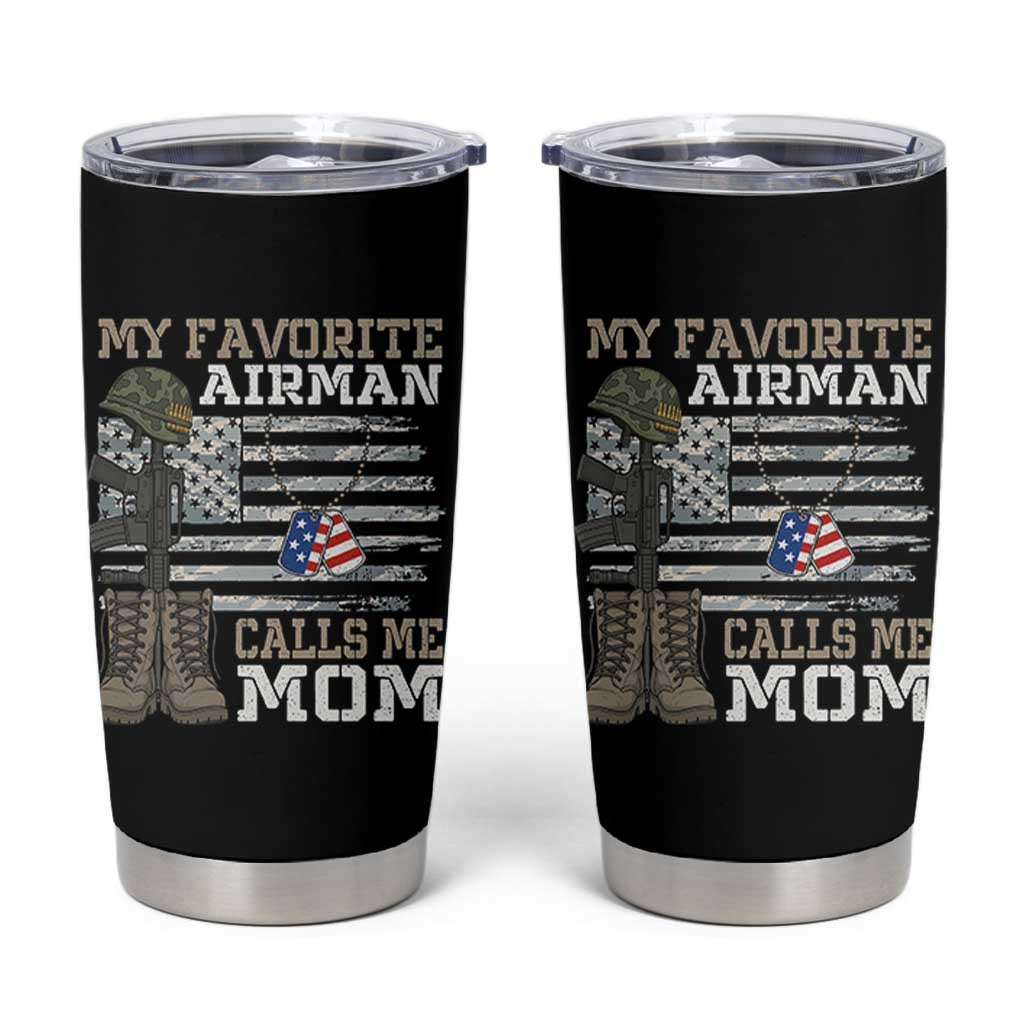 Proud Air Force Mom Tumbler Cup My Favorite Airman Military Family Camo US Flag - Wonder Print Shop